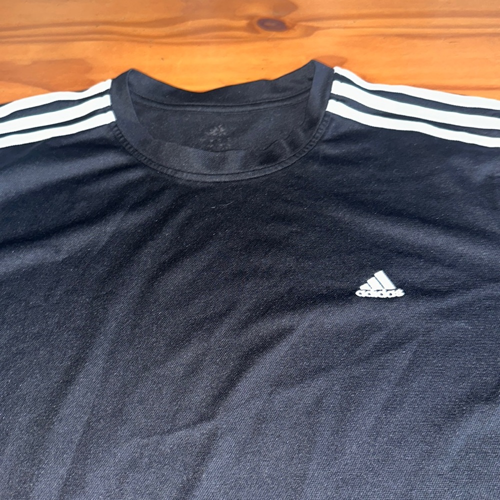 Mens Classic Shortsleeved Adidas Black Workout Shirt With White Stripes